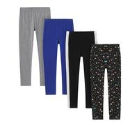 LAPASA Leggings Fille Lot de 4 Uni & à Motifs Collants 3-13 Ans Extensible Doux Danse Gym G11 Gris Chiné, Bleu, Noir & Blanc, Étoiles B 9-10 Ans