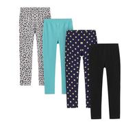 LAPASA Leggings Fille Lot de 4 Uni & à Motifs Collants 3-13 Ans Extensible Doux Danse Gym G11 Léopard, Turquoise, Étoiles A, Noir 5-6 Ans