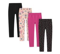 LAPASA Leggings Fille Lot de 4 Uni & à Motifs Collants 3-13 Ans Extensible Doux Danse Gym G11 Noir, Fleurs A, Rose, Coeurs Roses 7-8 Ans