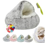 Lapcatz Lit gigogne en peluche en forme de donut pour chien et chat - Lit apaisant - Chaud et doux - Antidérapant - Doux et chaud - Auto-chauffant - Café - Long velours - 40 cm