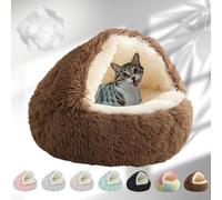 Lapcatz Nest Bed, 2024 New Lapcatz Cat and Dog Bed, Winter Warm Shell Semi-Enclosed Pet Cat Bed, Plush, Warm PP Cotton, Non-slip Bottom, Improve Pet's Sleep Quality, for Cats & Dogs (XL-Brown)