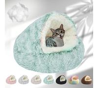 Lapcatz Nest Bed, 2024 New Lapcatz Cat and Dog Bed, Winter Warm Shell Semi-Enclosed Pet Cat Bed, Plush, Warm PP Cotton, Non-slip Bottom, Improve Pet's Sleep Quality, for Cats & Dogs (L-Green)
