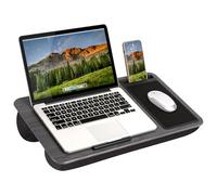 LapGear Support d’Ordinateur Portable pour Genoux avec Rebord pour appareils, Tapis de Souris et Support de téléphone, Convient pour Ordinateurs Portables Jusqu’à 15,6", Grain de Bois Gris 91545