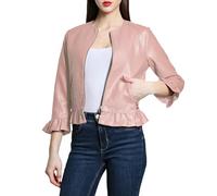 Laphilo Veste courte pour femme en simili cuir Bolero avec fermetures éclair à manches longues, veste sans col cod. 7720, Code 598 rose, L