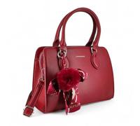 Laphrodite Petit sac à main élégant pour femme en cuir synthétique avec pompon - Noir - Sac à bandoulière avec bandoulière réglable et pendentif, Rouge L787