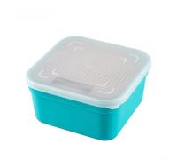 Lapiglo Boîte à appâts de pêche avec compartiments pour appâts vivants, récipient de rangement respirant avec cadre intérieur et panier de drainage, design carré économe en espace, blanc et bleu