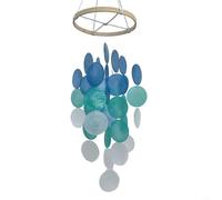 Lapiglo Carillon éolien en coquillage bohème 40 x 15 cm, fabriqué à la main à suspendre au mur côtier pour terrasse, décoration mélodie tranquille, blanc multicolore (bleu)