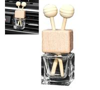Lapiglo Désodorisant de voiture en verre transparent - Bouteille vide - Couvercle en bois - Diffuseur à clip pour huiles essentielles - Récipient de recharge de parfum - 6,5 cm - Design transparent