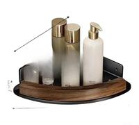 Lapiglo Étagère d'angle en bois massif pour douche - Installation sans perçage - Design creux - Drainage rapide - Accessoires de bain - 30,5 x 22,5 cm - Noir - Une seule couche