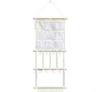 Lapiglo Étagère de rangement pour accessoires de cheveux, support mural en bois avec 21 crochets, bandeaux, nœuds et clips, solution d'économie d'espace pour chambre à coucher, salle de bain