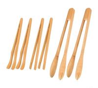 Lapiglo Lot de 6 pinces de cuisson en bois naturel, comprend des types droits et incurvés, ustensiles en bois légers pour salade, pâtes, viande, fromage, sans danger