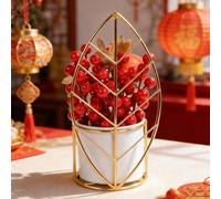 Lapiglo Seau à bénédiction en métal pour le Nouvel An chinois, décoration de table à baies rouges pour festival du printemps, décoration compacte en fer pour bureau et étagère (B)