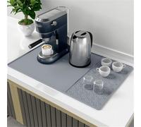 Lapiglo Tapis de station de café en silicone 2 pièces, grand égouttoir avec système de drainage, antidérapant et chaud pour protéger les comptoirs et l'alimentation des animaux de compagnie, gris, 60