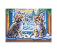 Lapin à la Bordure de Fleurs 500 Pieces Casse-tête Collectionneur en Carton sans Déformation Kitten Window Snow Très Difficile Motif Complexe Décoration Murale Cadeau Noël Premium 500 PCS