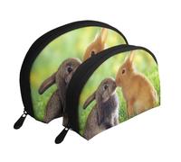 Lapin Amour Imprimé, Trousse de Maquillage Coquille Femme Petit Porte-Monnaie Trousse de Toilette Trousse à cosmétiques 2 pièces