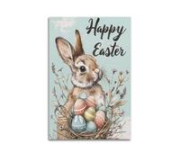 Lapin animal à côté d'œufs de Pâques avec texte en arrière-plan Poster moderne Décoration murale sur toile Esthétique 20 x 30 cm Style sans cadre
