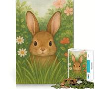 Lapin Aquarelle dans Un Jardin Fleuri Puzzle de 1000 pièces pour Adolescents Jeu Stimulant Le Cerveau Emboîtement précis sans espaces Activité relaxante en Groupe à l'intérieur (38x26cm)