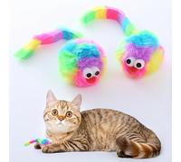 Lapin arc-en-ciel en peluche avec hochet en pierre, souris pelucheuse résistante à la mastication, jeu interactif pour chats d'intérieur et dressage, 1 pièce couleur aléatoire