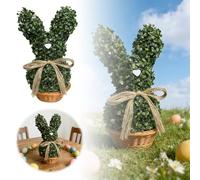 Lapin artificiel topiaire en forme de lapin de Pâques avec boule de buis, plante en pot pour intérieur et extérieur, vacances, jardin, porche (vert, 1 pièce)