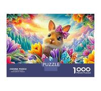 Lapin avec des Cristaux et des Crocus Puzzle De 1000 Pièces Mignon Lapin Élément Essentiel pour Les Soirées De Jeux en Famille, Adultes Et Enfants 52x38cm/1000pcs