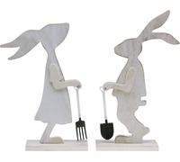 Lapin avec outils de jardinage Blanc Bois Vintage Set de décoration de Pâques 28/30,5cm