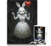 Lapin Blanc avec Ballon en Forme de cœur,Puzzle de 1000 pièces inspiré d'Alice au Pays des Merveilles,pour Adolescents Activité éducative et logique,Cadeau Unique et Plein de tendresse 38x52cm