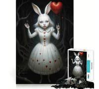 Lapin Blanc avec Ballon en Forme de cœur,Puzzle de 1000 pièces inspiré d'Alice au Pays des Merveilles,Jeu de Construction Facile,Assemblage sécurisé,Jouet d'intérieur pour Les fêtes (38x26cm)