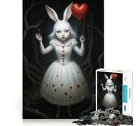 Lapin Blanc avec Ballon en Forme de cœur,Puzzle inspiré d'Alice au Pays des Merveilles,1000 pièces,Jeu Stimulant la réflexion,sans pièces détachées,défi cérébral interactif pour la Maison (50x75cm)
