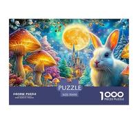 Lapin Blanc, Champignons géants et château éclairé de Lune Puzzle De 1000 Pièces Lapin Mignon Jeu De Formation Mentale pour Adultes Et Enfants 70x50cm/1000pcs