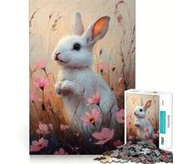 Lapin Blanc dans Les Fleurs,Puzzle de 1000 pièces pour Adolescents,Jeu Stimulant Le Cerveau,emboîtement précis sans espaces,activité relaxante en Groupe à l'intérieur (50x75cm)