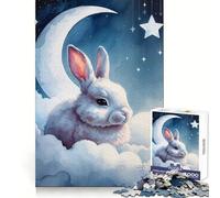 Lapin Blanc endormi sur des Nuages, Aquarelle pour Adultes, Puzzle de 1000 pièces, Jeu d'exercice Mental, Loisir Doux, Assemblage, Cadeau saisonnier 38x52cm