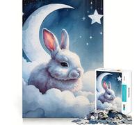 Lapin Blanc endormi sur des Nuages, Aquarelle pour Adultes, Puzzle de 1000 pièces, Jeu d'exercice Mental, Loisir Doux, Assemblage, Cadeau saisonnier 38x52cm