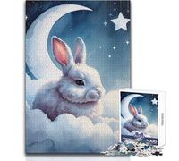 Lapin Blanc endormi sur des Nuages, Aquarelle, Puzzle de 1000 pièces pour Adolescents, activité éducative et logique, Cadeau Unique et Plein de tendresse, Dimensions 38x52cm