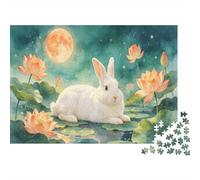 Lapin Blanc Fleur de Lotus Puzzle pour Adultes Puzzle 1000 Pièces Papier Détente Décor Cadeau 52x38cm/1000pcs