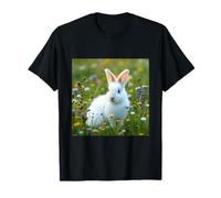 Lapin Blanc Moelleux Fleurs Sauvages Prairie Nature Graphique T-Shirt