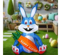 Lapin bleu gonflable de Pâques avec ventilateur intégré et piquets en plastique cordes, décoration extérieure, cour, pelouse, jardin, 1,3 m de haut (lapin bleu)