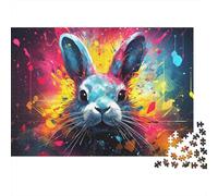 Lapin Coloré Art Abstrait Puzzle 1000 Pièces Papier Puzzle pour Adultes Puzzle en Famille Détente Concentration Décoration Cadeau 70x50cm/1000pcs