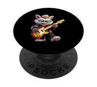 Lapin Cool Jouant de la Guitare électrique Rocker Musicien PopSockets PopGrip Adhésif