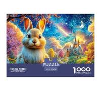 Lapin dans Paysage coloré de Nuit avec château Puzzle De 1000 Pièces Lapin Mignon Idéal pour Hommes, Femmes, Enfants Et Personnes Âgées 52x38cm/1000pcs
