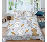 Lapin de Dessin Animé Housse de Couette 160x200 Parures de Lit 1 Personne Imprimé 3D Microfibre Douce Enfants, Garçons et Filles Housses Couette avec 2 Taies d'oreiller et Fermeture Éclair h.5457