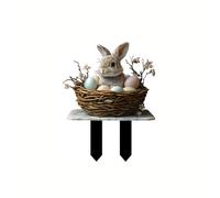 Lapin de Pâques 2D en acrylique - Sculpture de jardin insérée - Accessoires décoratifs pour décoration festive de cour et de terrasse - Rnj606 (gris, 30 x 23 x 0,3 cm)