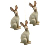 Lapin de Pâques à suspendre, figurine décorative printanière, décoration de Pâques en polyrésine, pendentif avec ruban de jute, set de 4, H9,5cm