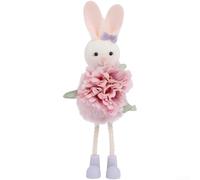 Lapin de Pâques à suspendre, pendentif en tissu de 20 cm avec oreilles pliables et accents floraux, ornement de vacances léger pour décoration de fête à la maison (violet)