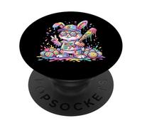 Lapin de Pâques Amusant avec Batte de Baseball coloré pour garçons et Enfants PopSockets PopGrip Adhésif