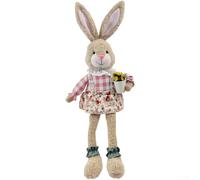 Lapin de Pâques assis en peluche avec corps en polyester doux et oreilles pliables pour arrangement festif (femelle)