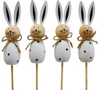 Lapin de Pâques Bouquet de fleurs en bois Décoration Noir-Blanc 34cm Set de 4 pour le nid de Pâques