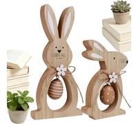 Lapin De Pâques En Bois - Duo De Décors De Printemps En Bois Naturel Sculpté, Pièce D’embellissement De Saisonnière Esthétique | Pour La Résidence Salon Zone De Couchage Coin De Lecture Rebord