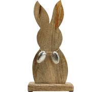 Lapin de Pâques en bois et métal, décoration de table de Pâques H31cm, décoration de printemps avec des oeufs argentés
