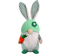 Lapin de Pâques en peluche sans visage, 20 cm, vert et rose, motif à carreaux, oreilles pliables, matériau en feutre doux, étagère de table, affichage des vacances (homme)