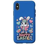 Lapin de Pâques Kawaii Portant des écouteurs et Une Casquette Coque pour iPhone X/XS
